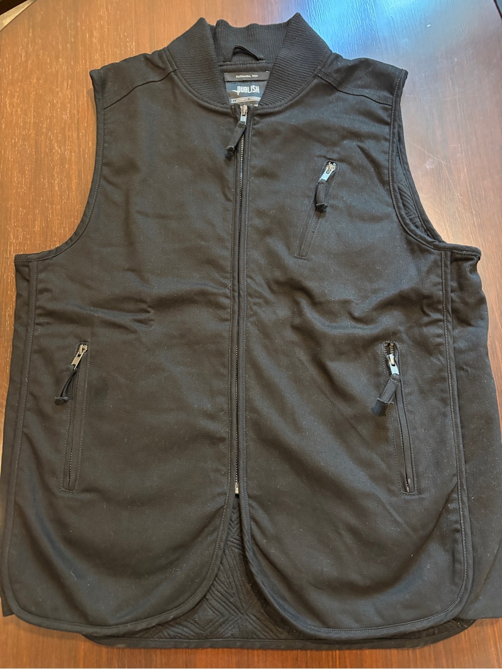 Publish Black Quilted Zip-Pocket Vest